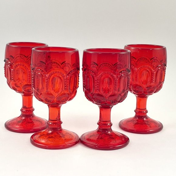 L.E. Smith Other - Vintage LE Smith Moon and Stars Ruby Red Water/Wine Goblets 4oz Set of 4 Goblets